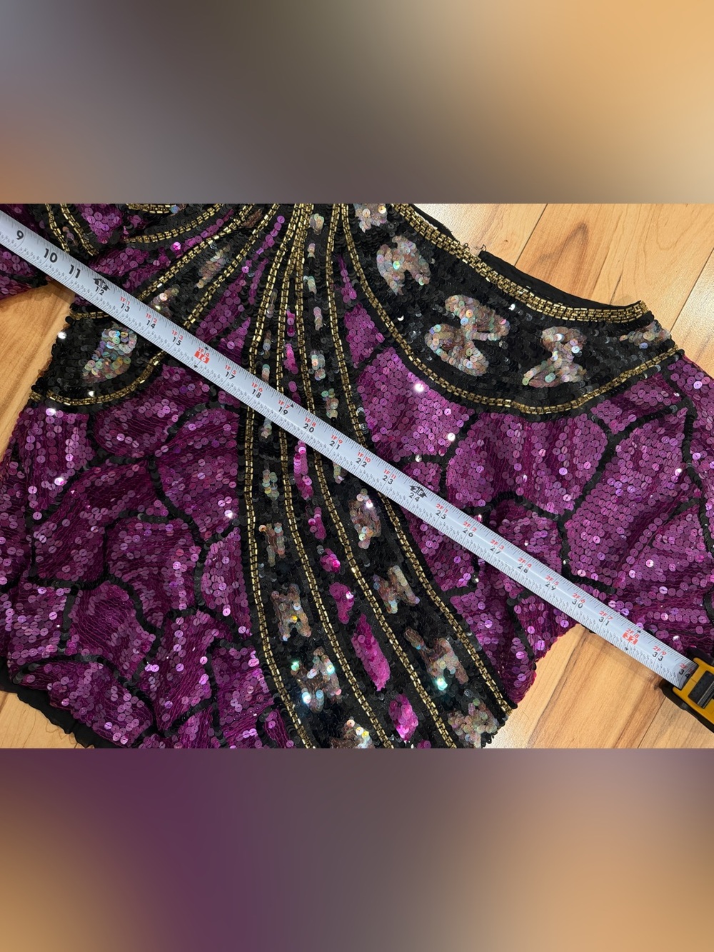 Jack Bryan Vintage Hand-Beaded Sequin Art Deco Top Purple Black Gold Size 6 - Picture 15 of 16